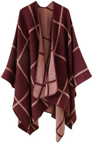 Hycurey Women Winter Knitted Faux Cashmere Poncho Capes Plus Size Shawl Cardigans Sweater Coat | Amazon (US)