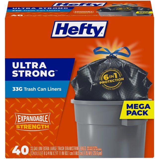 Hefty Ultra Strong Multipurpose Large Trash Bags, Black, Unscented Scent, 33 Gallon, 40 Count | Walmart (US)