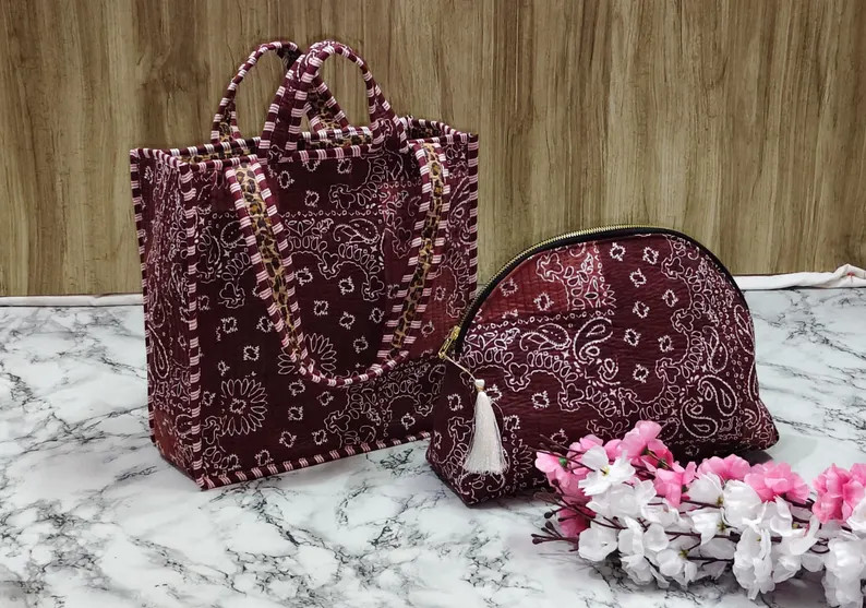 Quilted Bandana Tote Bag Set: Handmade Cotton Carryall with Pouch Bag | Etsy (Global)
