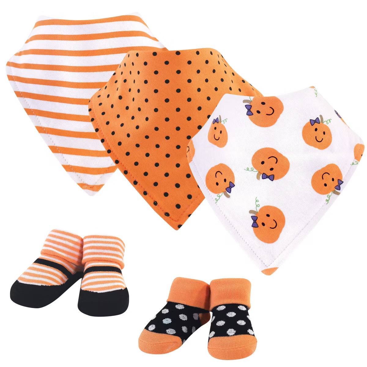 Hudson Baby Infant Girl Cotton Bib and Sock Set 5pk, Girl Pumpkin, One Size | Target