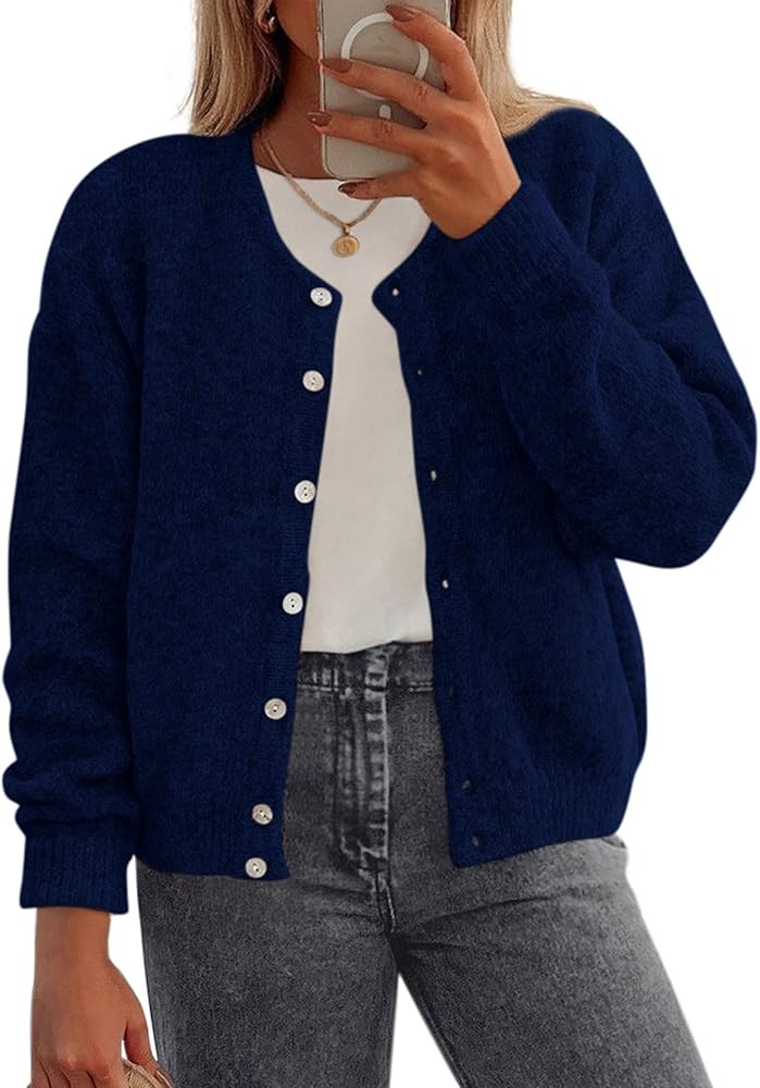 PRETTYGARDEN Fall Long Sleeve Cardigans for Women Trendy 2025 Lightweight Button Down Crewneck Lo... | Amazon (US)
