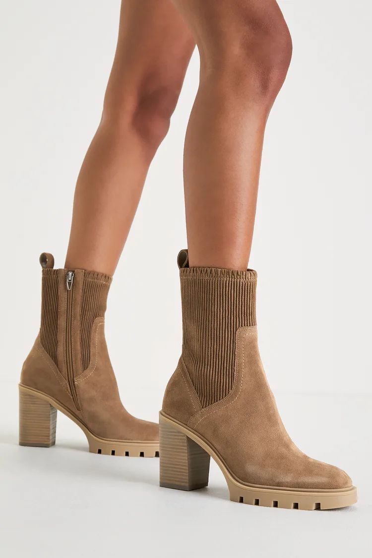 Marni H20 Truffle Taupe Suede Leather Mid-Calf High Heel Boots | Lulus (US)
