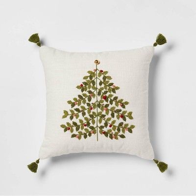 Tree Embroidered Square Christmas Throw Pillow Green - Threshold&#8482; | Target