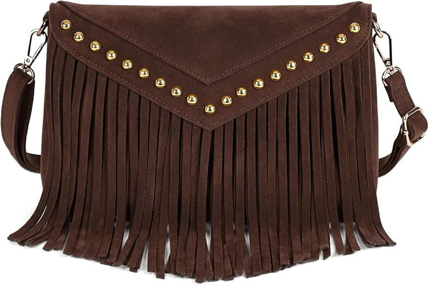 KouLi Buir Boho Western Fringe Purse for Women Double Velour Suede Crossbody Tassel Hobo Bag with... | Amazon (US)
