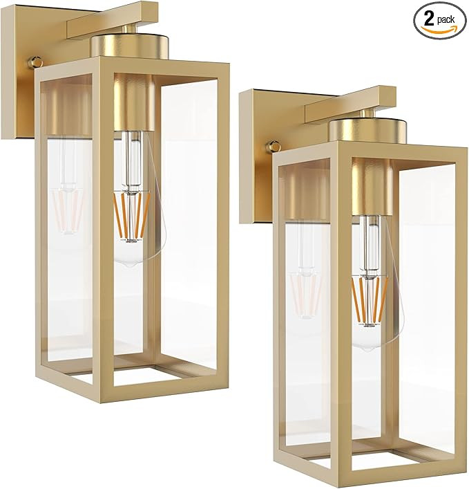 Tipace Outdoor Wall Lantern 2 Pack Gold Exterior Wall Sconce with Clear Glass Shade Wall Mount Li... | Amazon (US)
