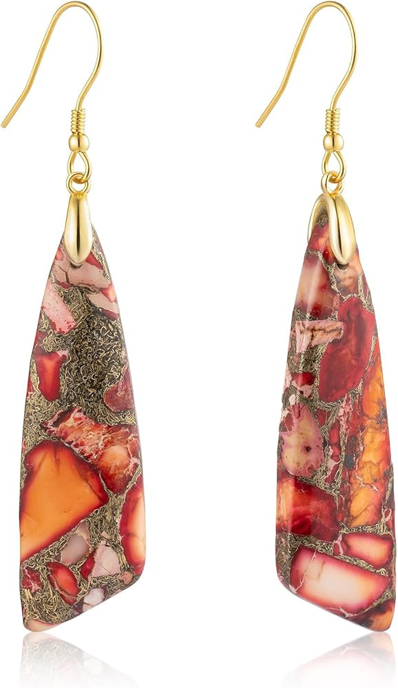 SELOVO Jasper Stone Earrings for Women Trendy Dangle Earrings Fishhook Drop Earrings | Amazon (US)