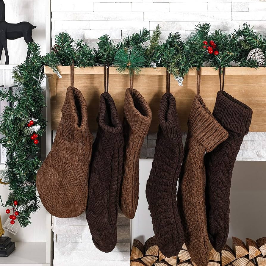 Syhood 6 Pack Cable Knit Christmas Stockings 18'' 15'' Large Knitted Stockings Ornaments Farmhous... | Amazon (US)