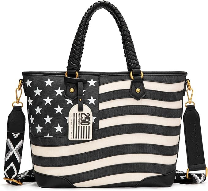 Montana West American Flag Tote Bag for Women Vintage Patriotic Western Shoulder Purse with Braid... | Amazon (US)
