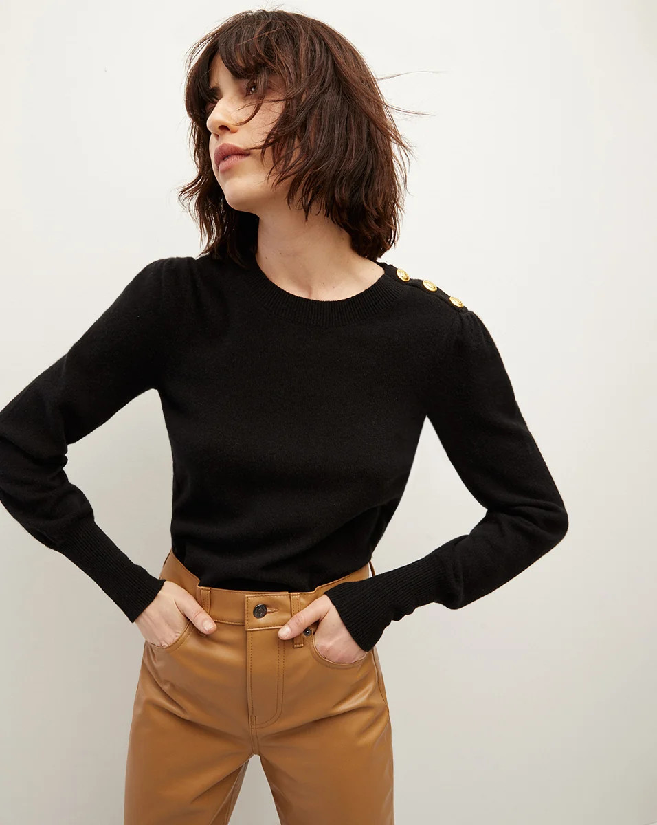 Nelia Cashmere Pullover | Button Accent | Veronica Beard