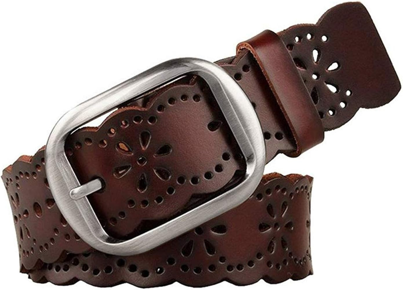 JASGOOD Women's Hollow Flower Genuine Leather Belt for Jeans Pants Wide Belt for Ladies | Amazon (US)