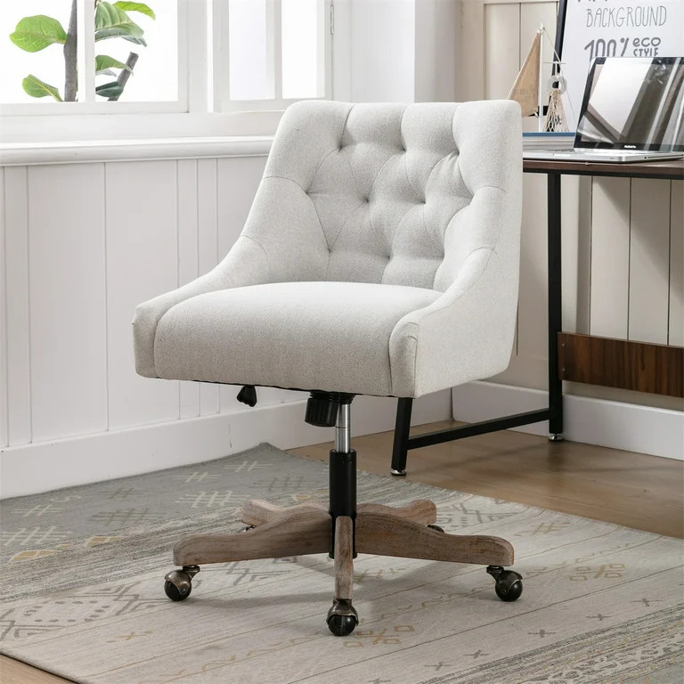 Upholstered Home Office Chair, Linen Fabric Swivel Task Chair with Height Adjustable, Thick Padde... | Walmart (US)