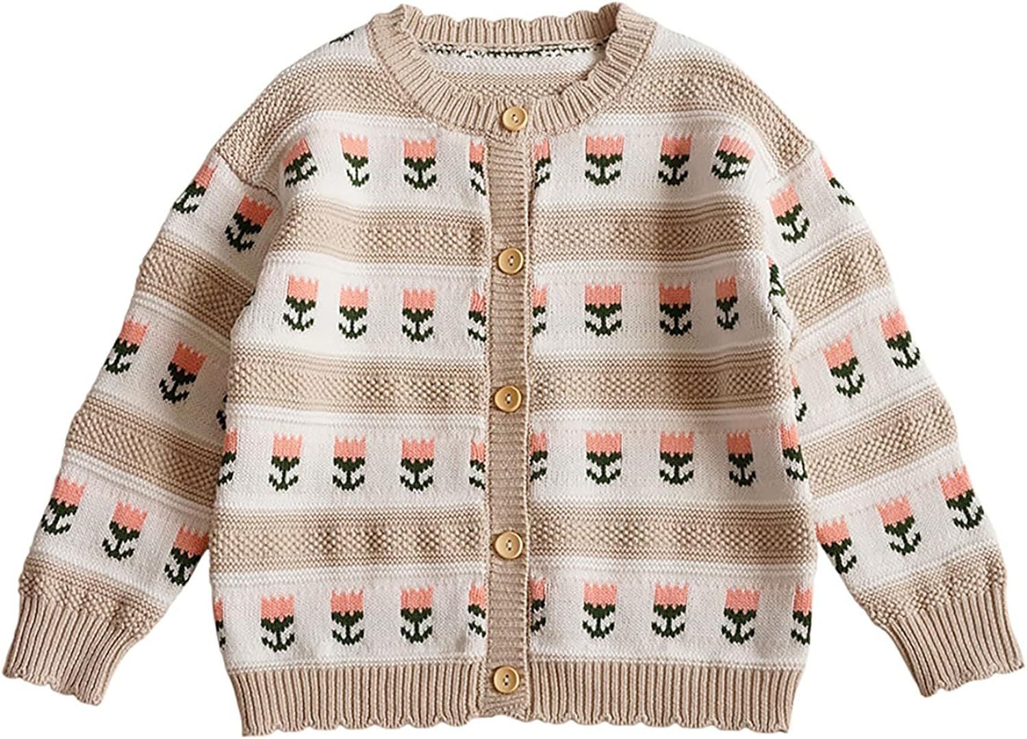 LuckyCandy Baby Girls Cardigans Sweater Solid Floral White Pink Green Sweaters for Toddler 1-5Yea... | Amazon (US)