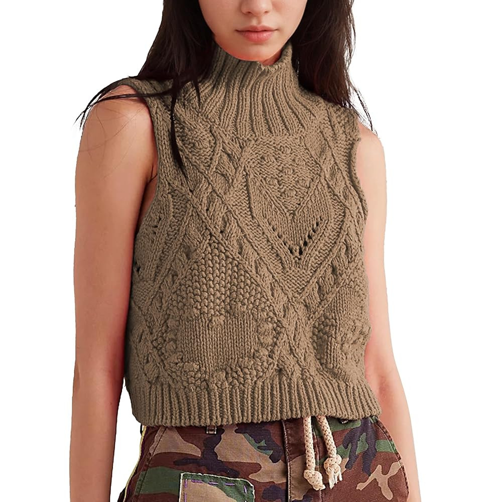 Hixiaohe Turtleneck Crochet Sweater Vest Fall Fashion Knit Sleeveless Tank Tops for Women Lightwe... | Amazon (US)