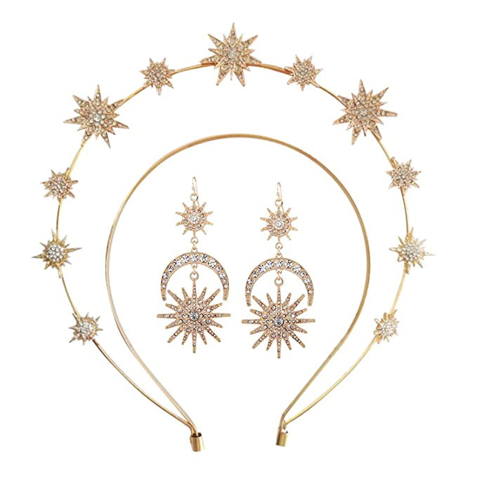 Zivyes Halo Crown Stars Goddess Crown Halo Headband Tiaras and Crowns for Women Boho Bridal Weddi... | Amazon (US)
