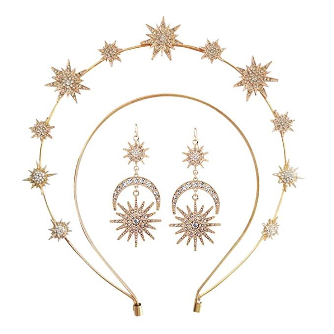 Zivyes Halo Crown Stars Goddess Crown Halo Headband Tiaras and Crowns for Women Boho Bridal Weddi... | Amazon (US)