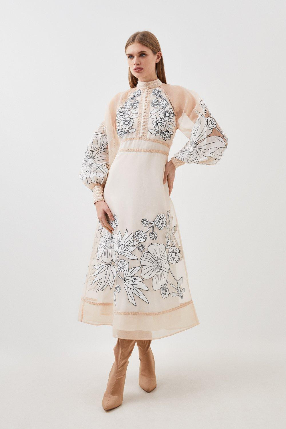 Applique Organdie Buttoned Woven Maxi | Karen Millen US