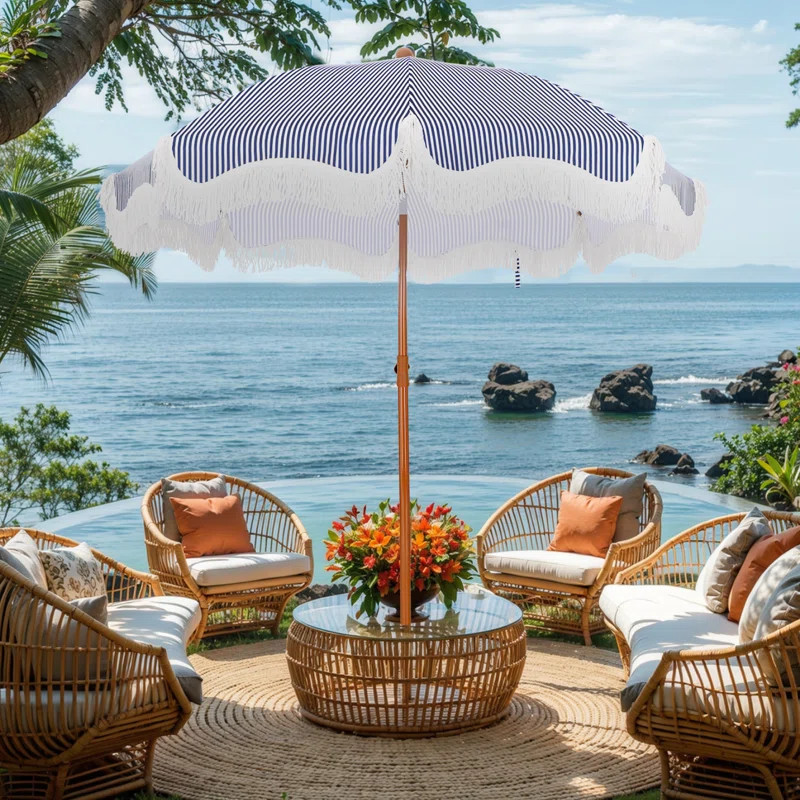 Sharniece 7ft Patio Umbrella with Fringe Outdoor Tassel Umbrella | Wayfair North America