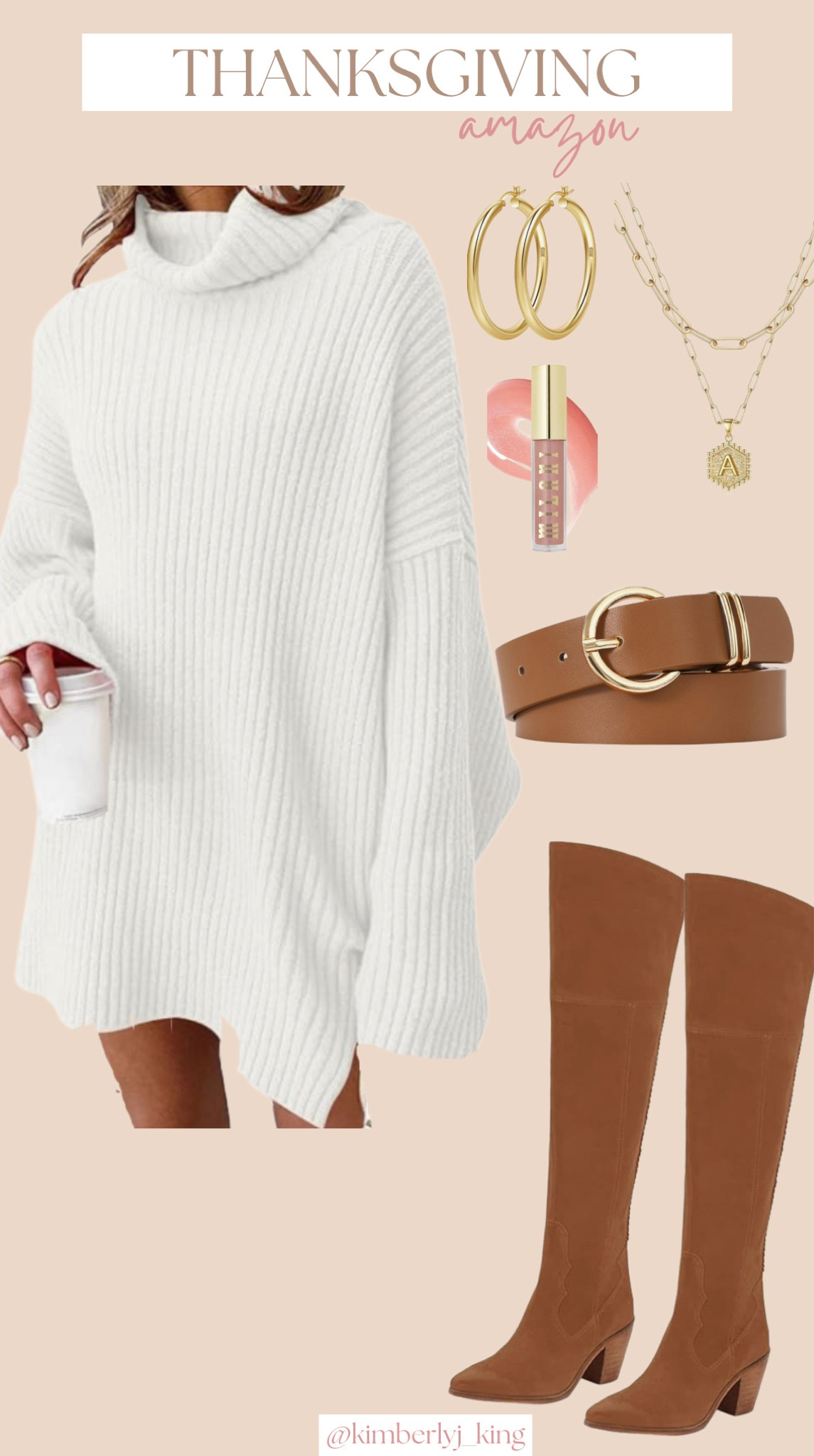 Thanksgiving outfit idea
 Cute Thanksgiving outfit inspo
Fall outfit
Fall date night
White sweater dress
Brown boots
Gold jewelry 
Amazon fashion
Amazon thanksgiving outfit 

#LTKfindsunder50 #LTKHoliday #LTKshoecrush