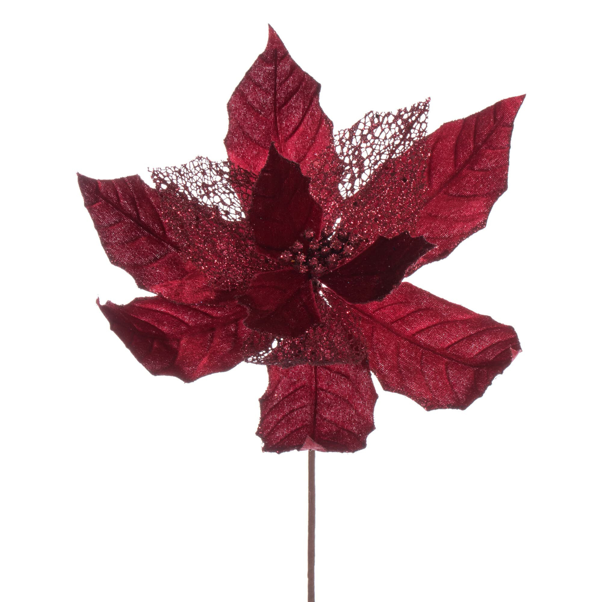 Vickerman 11" Burgundy Velvet and Glitter Mesh Poinsettia Flower on Stem, 6 per Bag. | Amazon (US)