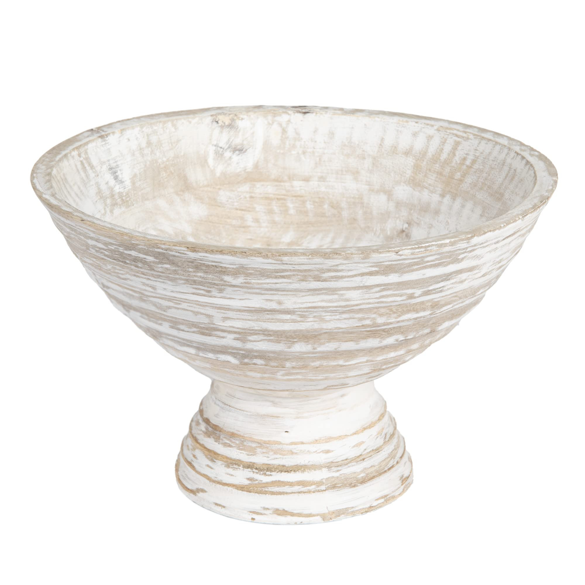 Creative Co-Op Boho Wood Pedestal Serving Bowl, White Wash Finish | Amazon (US)