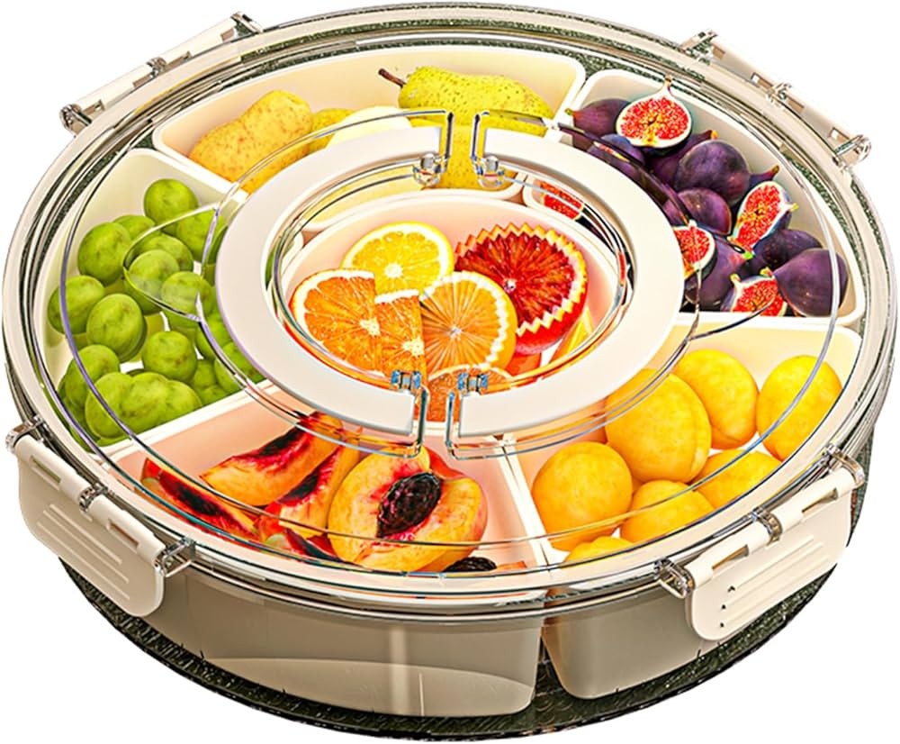 Divided Serving Tray with Lid and Handle Fruit Containers for Fridge Snack Box Container Divided ... | Amazon (US)