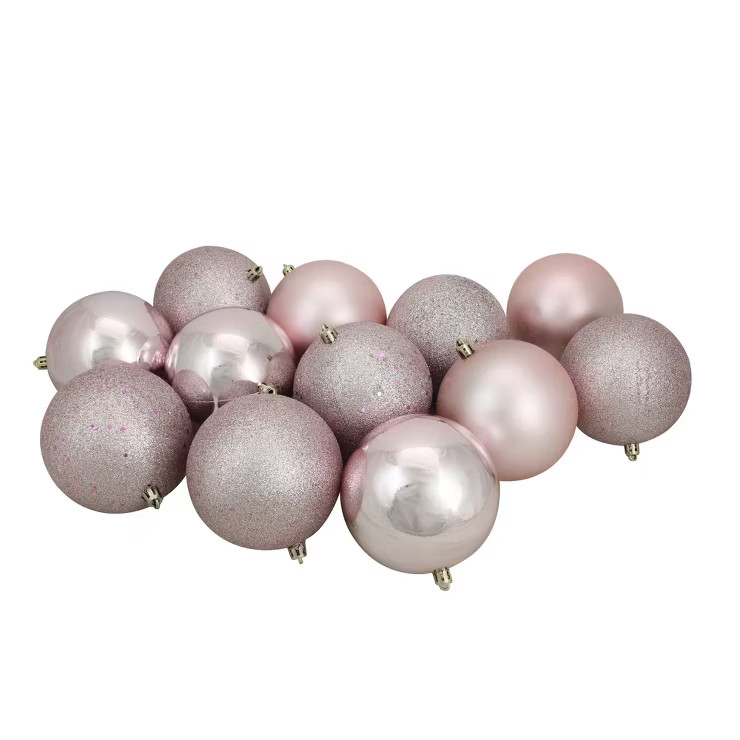 Northlight 12ct Shatterproof 4-Finish Christmas Ball Ornament Set 4" - Pink | Target