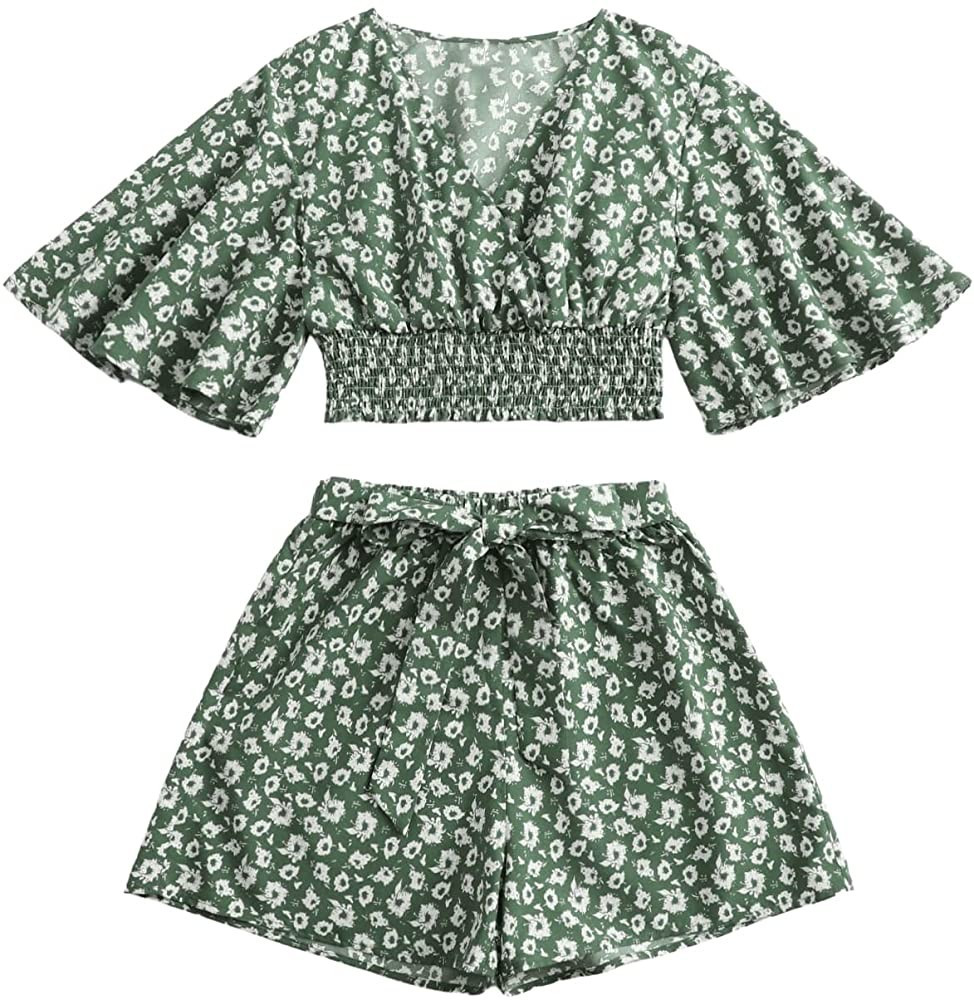 SweatyRocks Women's 2 Piece Boho Floral Print Crop Cami Top with Shorts Set | Amazon (US)