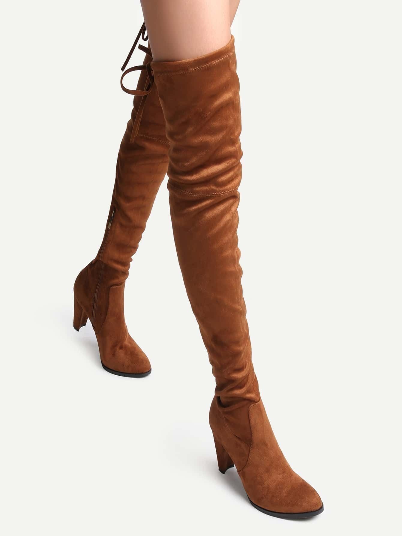 Camel Faux Suede Tie Back Over The Knee Boots | Romwe