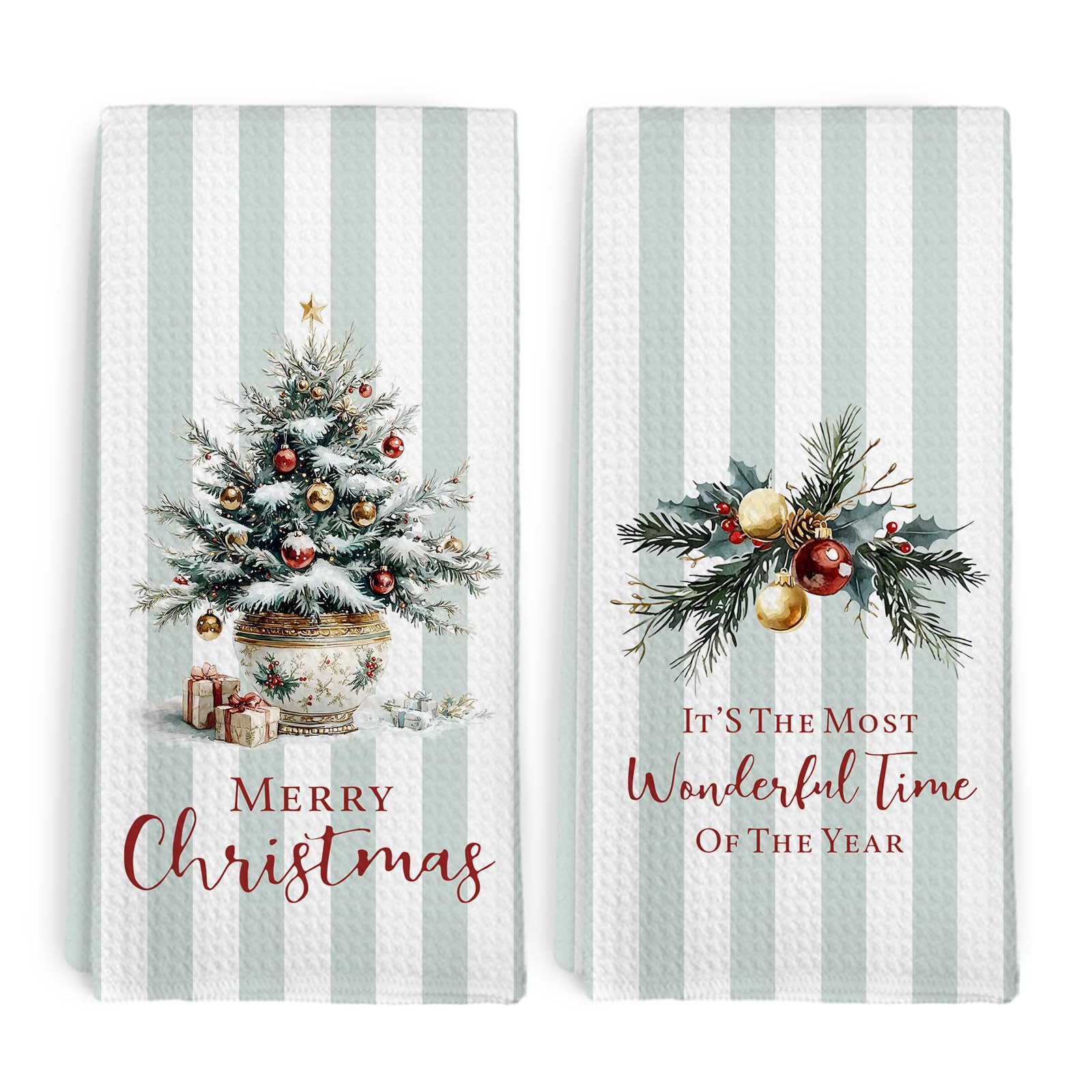 Preppy Blue Christmas Tree Kitchen Towel and Dish Towel Set of 2, It's The Most Wonderful Time of The Year Hand Towels,Coquette Christmas Winter Tree Decor Dish Tea Towels Home Kitchen,16x24 | Amazon (US)