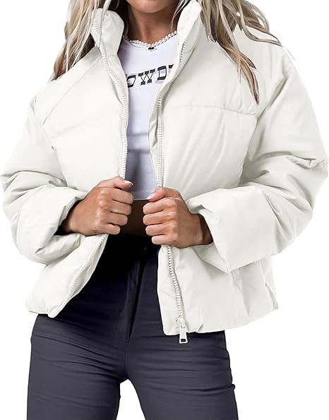 Women's Puffer Jacket Lightweight Oversized Long Sleeve Full Zipper Baggy Short Down Coats with P... | Amazon (US)