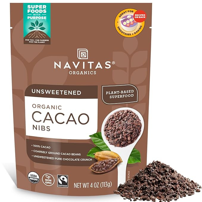 Navitas Organics Raw Cacao Nibs, 4 oz. Bag, 38 Servings — Organic, Non-GMO, Fair Trade, Gluten-... | Amazon (US)