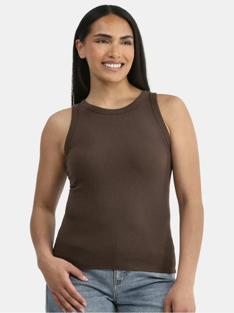 Time and Tru Women's High Neck Ribbed Tank Top, Sizes XS-XXXL | Walmart (US)