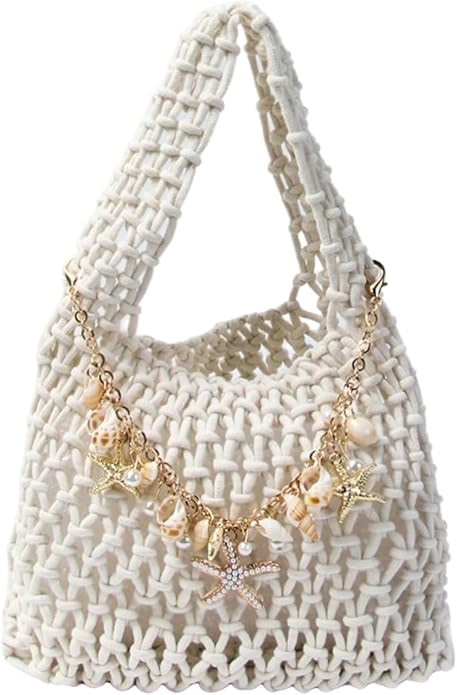 Floerns Women's Starfish Pearl Chain Crochet Bag Boho Hollow Out Top Handle Beach Handbags | Amazon (US)