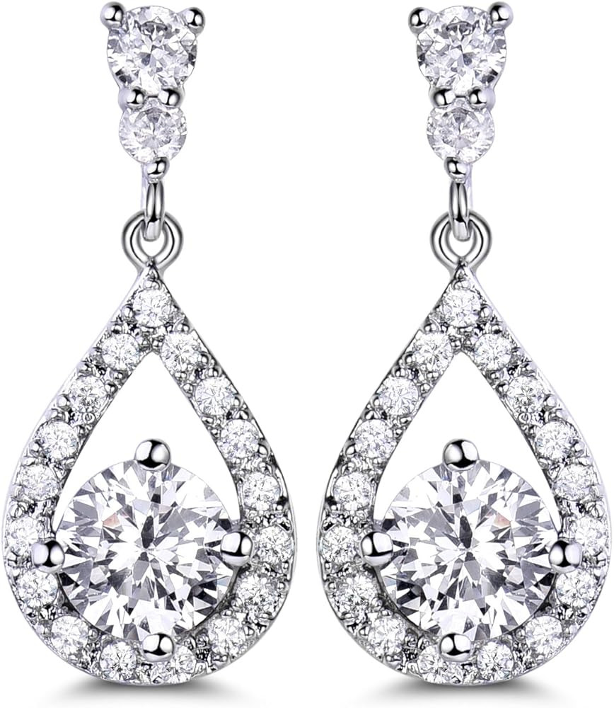 GULICX Weddding Earrings for Bride Bridesmaid, Silver Plated Cubic Zirconia Dangle Earrings for W... | Amazon (US)