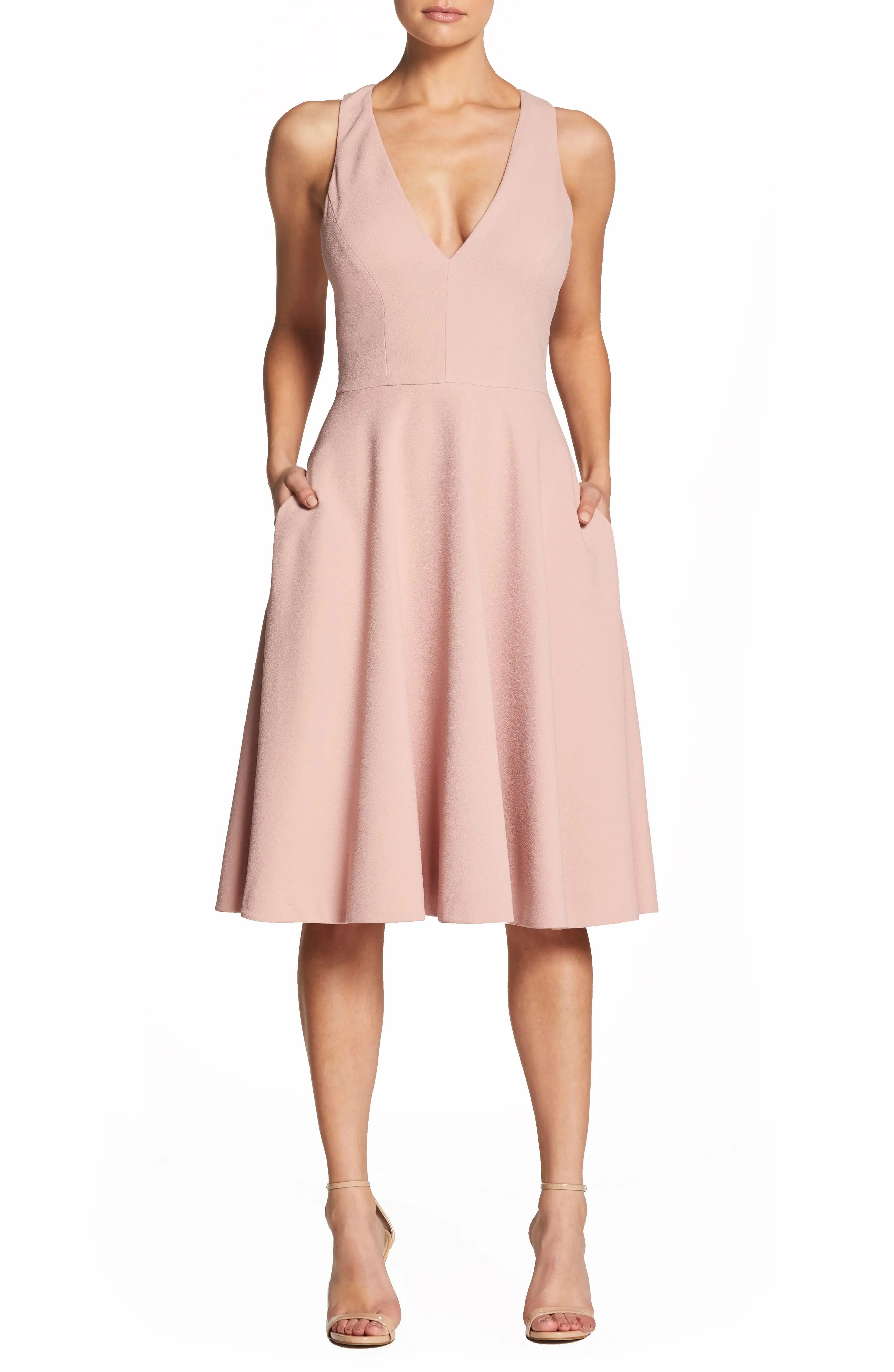 Women's Dress The Population Catalina Tea Length Fit & Flare Dress, Size XX-Small - Pink | Nordstrom
