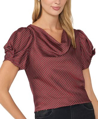 CeCe Women's Cowl Neck Satin Bow-Detail Blouse - Mulberry Red | Macy's