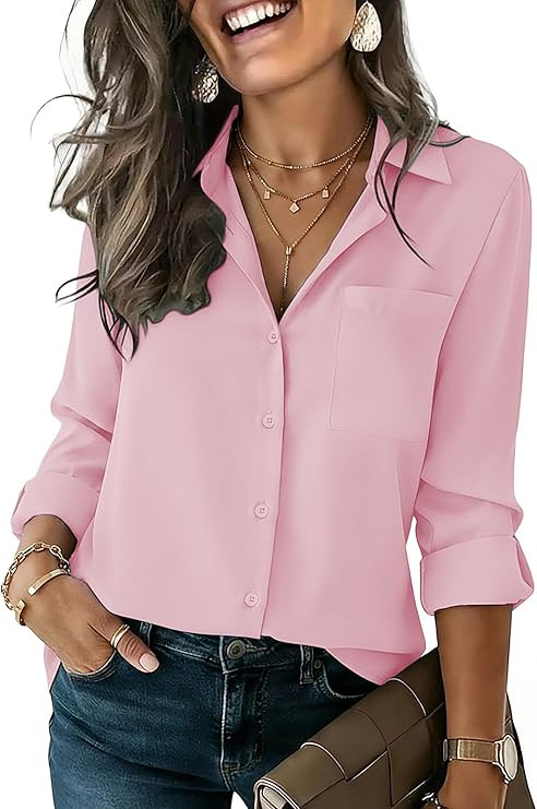 HOTOUCH Button Down Shirts for Women Long Sleeve Blouse Dressy Casual Business Work Tops with Poc... | Amazon (US)