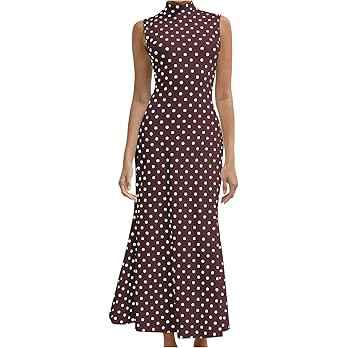 Milumia Women's Polka Dots Maxi Tank Dress Vintage Mock Neck Sleeveless Elegant Long Dresses | Amazon (US)