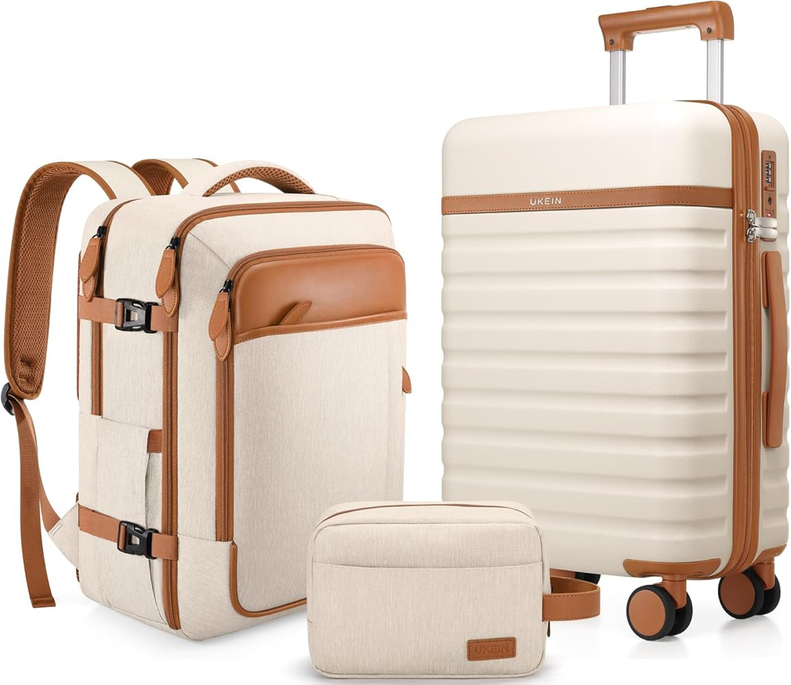 Luggage Sets 3 Piece 20 Inch PC Hardside Spinner Wheels Beige 3 piece set | Amazon (US)