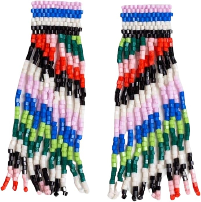 INK+ALLOY Beaded Earrings for Women Dangling, Marilyn Luxe Seed Bead Fringe Tassel Earrings, Hypo... | Amazon (US)