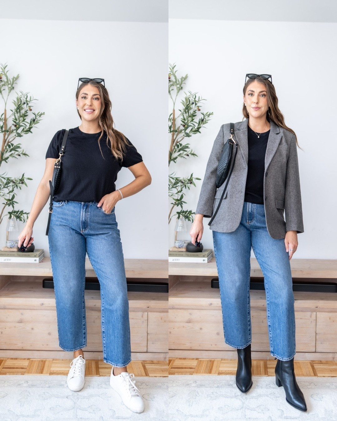 Black tee outfit, gray blazer outfit, fall outfit ideas, straight leg jeans outfit, casual workwear, everyday fall style, blazer and jeans, transitional fall fashion, classic wardrobe staples, chic mom style

An easy fall uniform 🖤 Start with a black tee and denim, then add a gray blazer and boots when you want it a little more polished.

#LTKSeasonal #LTKMidsize #LTKWorkwear