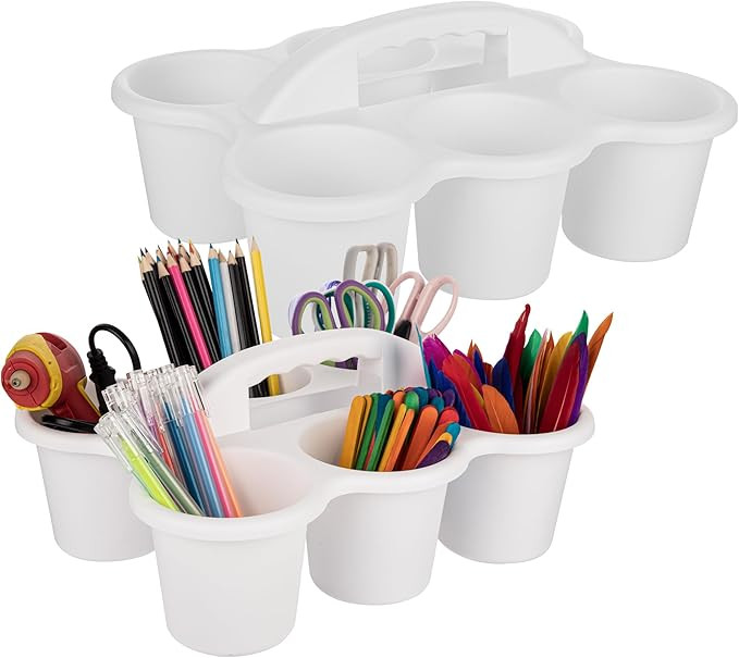 2 Pack Classroom Caddy For School,Kidsroom,Pencil Holder,Plastic Cup Caddy for Drink Delivery (Wh... | Amazon (US)