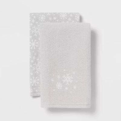 2pk Snowflake Christmas Hand Towel Set Light Gray - Wondershop™ | Target