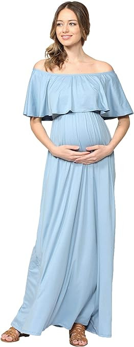Maternity Dress Off Shoulder Maxi Pregnant Women Baby Shower Photoshoot | Amazon (US)