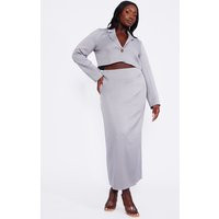 Plus Grey Linen Look Tailored Maxi Skirt | PrettyLittleThing US