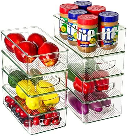 Set Of 8 Refrigerator Organizer Bins - 4 Large and 4 Medium Kitchen Organization Bins, Stackable and | Amazon (US)