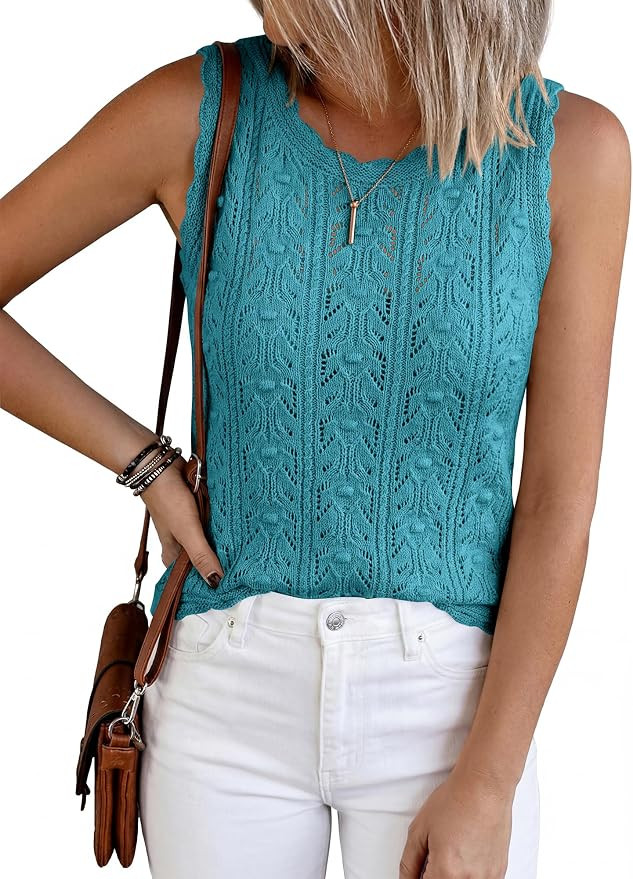 BTFBM Crochet Tank Tops for Women Hollow Out Sleeveless Loose Sweater Vest Top Summer Spring 2026... | Amazon (US)