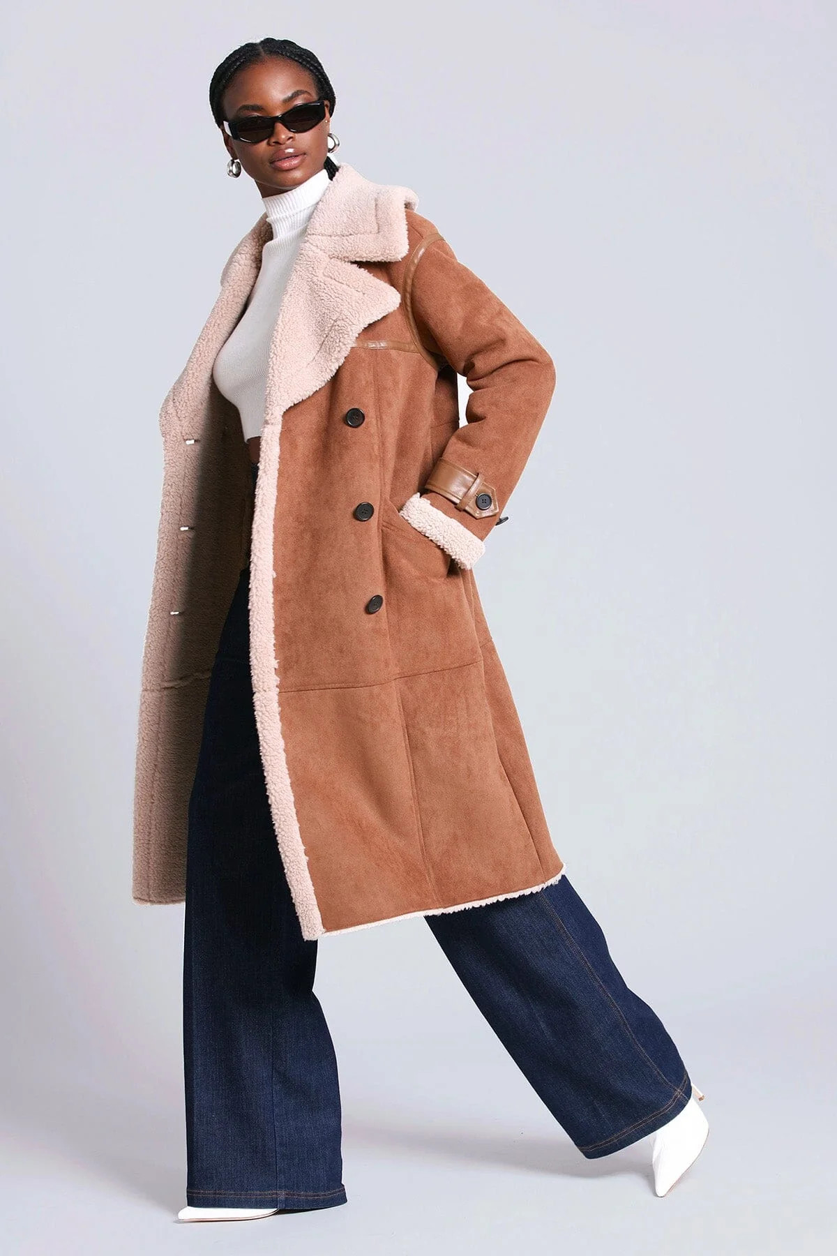 Double-Breasted Faux Shearling Coat | Avec Les Files