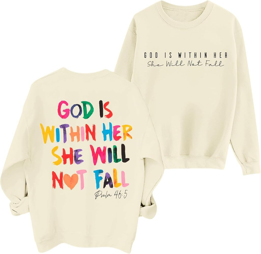 Christian God Is Within Her Sweatshirts Women Jesus Faith Bible Verse Shirts Oversized Inspiratio... | Amazon (US)