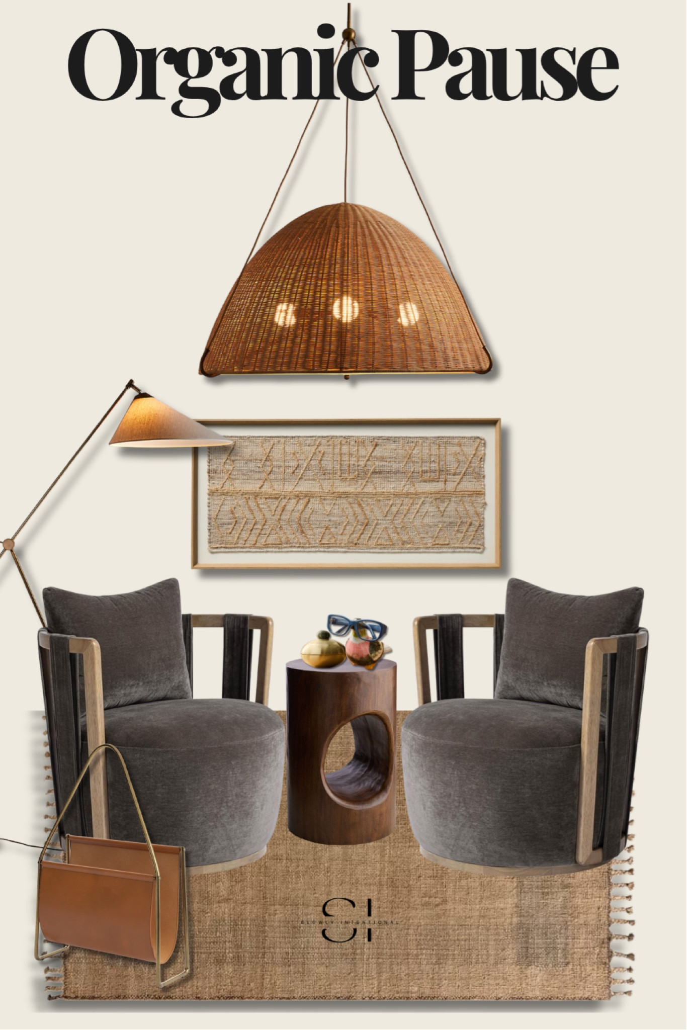 This "Organic Pause" sitting area perfectly captures  Organic Modern and Japandi aesthetics. The mix of raw textures like jute and rattan against luxe velvet will elevate your living spaces. Organic modern decor, Japandi style, Rattan pendant light, Velvet accent chairs, Natural jute rug, Earthy living room, Sculptural side table, Neutral home aesthetic, Minimalist furniture, Reading nook inspiration

#LTKHome